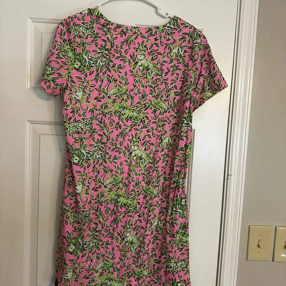 Lilly Pulitzer Pink and Green Leaf Print Mini Dress - Picture 3 of 3